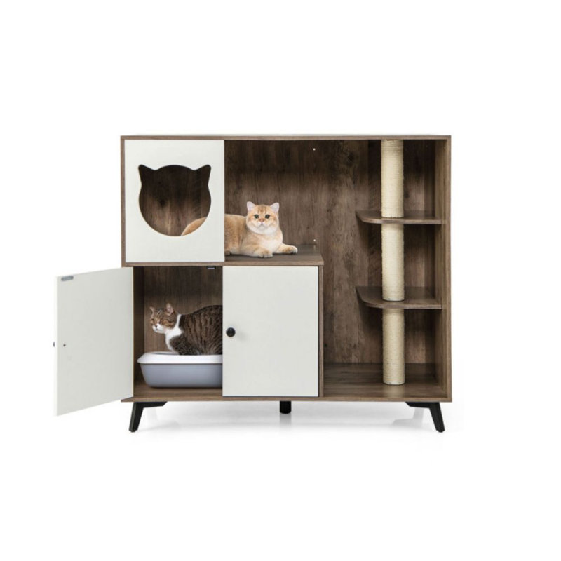Enceinte de litière pour chat avec 3 poteaux à griffer en sisal pour chats d'intérieur