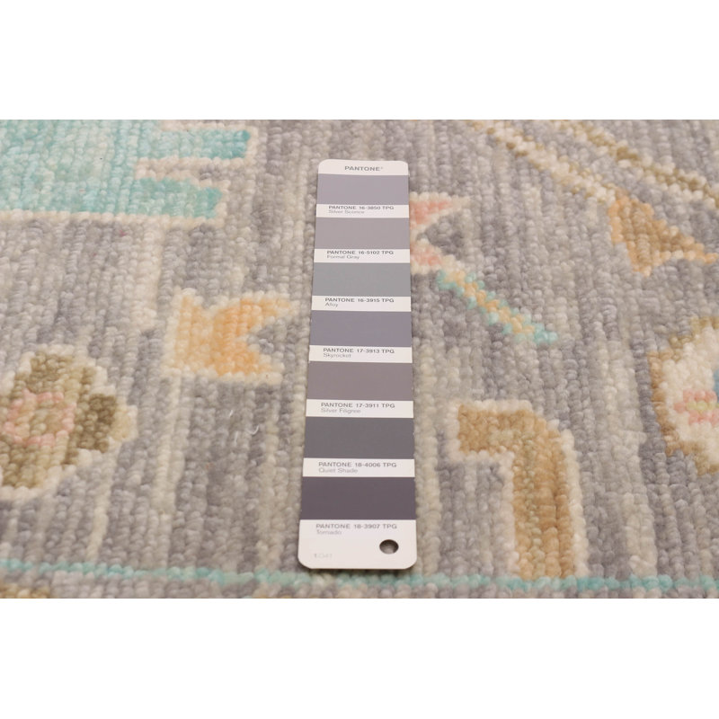 Tapis gris Oushak moderne noué à la main de conception unique 10 pi 0 po x 13 pi 11 po One Of Kind