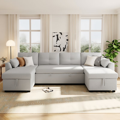 107" U-Shaped Sleeper Sectional Sofa With Storage Space And USB Ports For Living Room