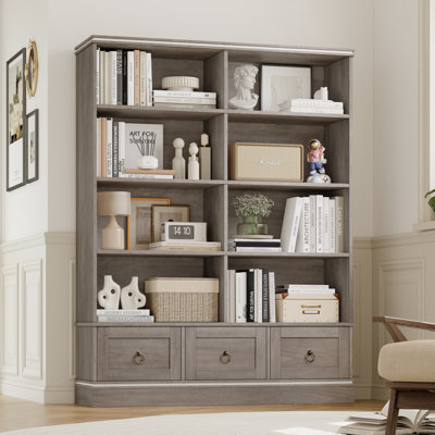 Akxel 47.2" W 3-Drawer Wood Grain Bookshelf