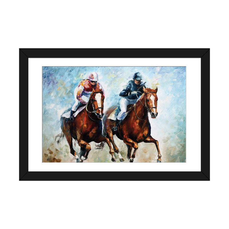 «Close Race», art mural sur toile tendue, Papier d'art encadré noir, Blanc, H 16 po x l 24 po x P 1 po