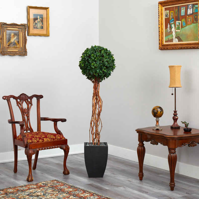 64 po Arbre topiaire artificiel en forme de lierre anglais en pot noir résistant aux rayons UV (intérieur / extérieur)