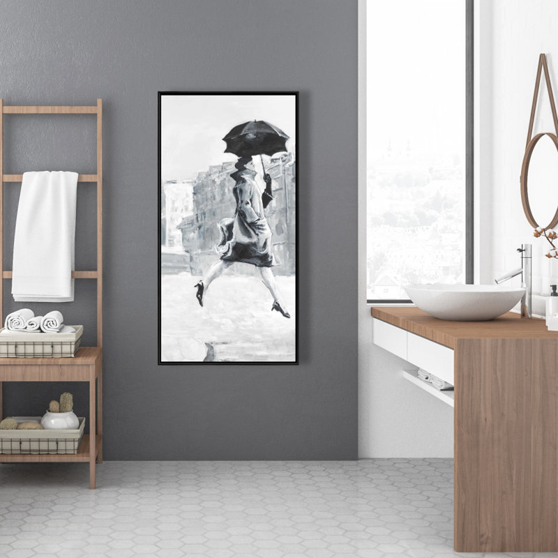 Woman in the rain - 24"x48" Framed canvas