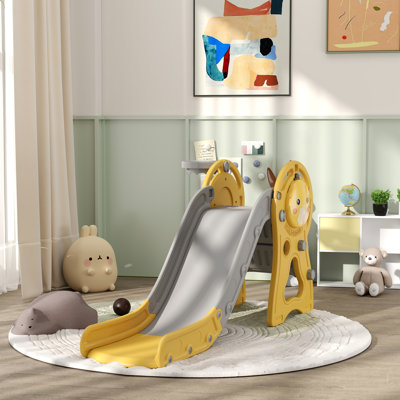 3 in 1 Toddler Slide with Basketball Hoop for Kids 1-3 Years, Yellow