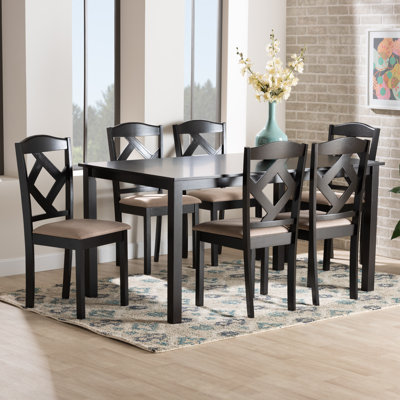Lewisville Ruth Sand Upholstered and Wood 7-Piece Dining Set