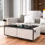 Table basse moderne intelligente avec réfrigérateur intégré, haut-parleurs Bluetooth, charge sans fil, prise de courant, ports USB, lumière RVB-248308915