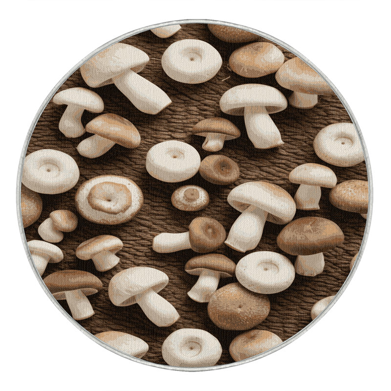 Washable Cremini Mushroom Vegetables Area Rug, Round 4'