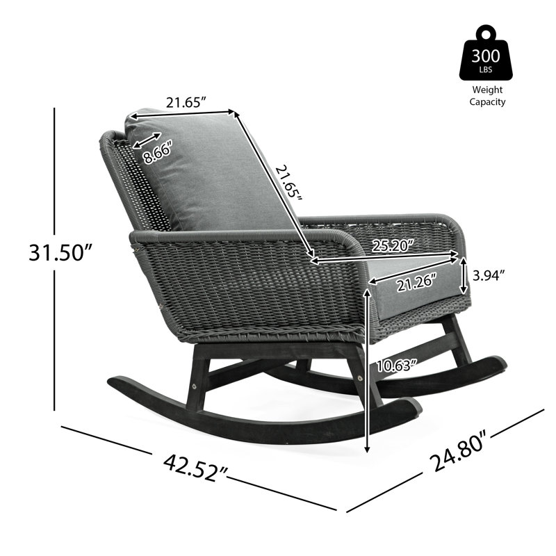 Chaise berçante moderne grise avec coussins de siège et fabrication en bois pour un cadre spacieux et élégant
