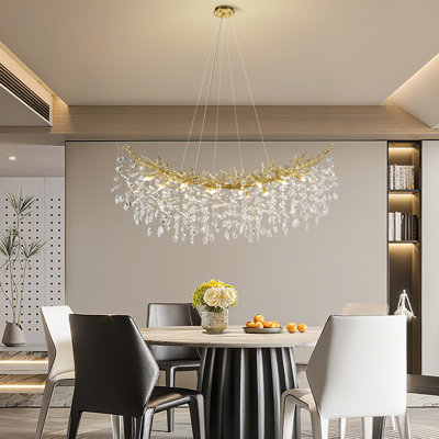 Lustre 55 po en forme de branche d'arbre en cristal avec accents de cristal