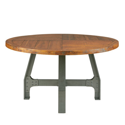 Round Gathering Table - Solid Wood, Adjustable Height, Amber & Graphite Finishes, 54"X54", Yard Party Wood 54"X30"H To 36"H, Casual Dining