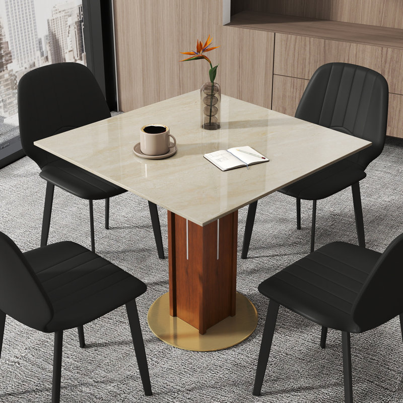 33.46 " Square Conference Table and 4 Chairs, Yellow, Black