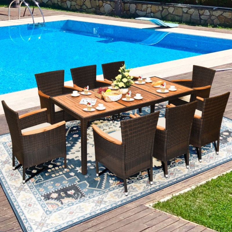 Ensemble de salle à manger rectangulaire pour 8 personnes 75 "avec coussins Chaniya