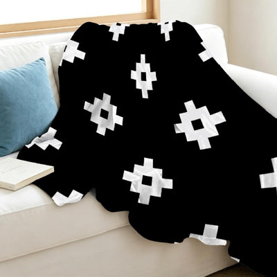 Jeté en molleton noir ultra doux en flanelle, motif sans couture avec imprimé recto