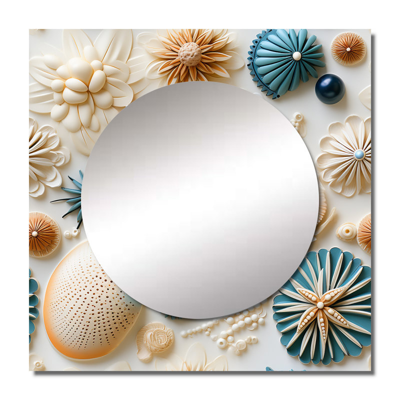Coastal Neutrals Boho Collage I - Art mural miroir carré abstrait pour salle de bain, 29 po x 29 po
