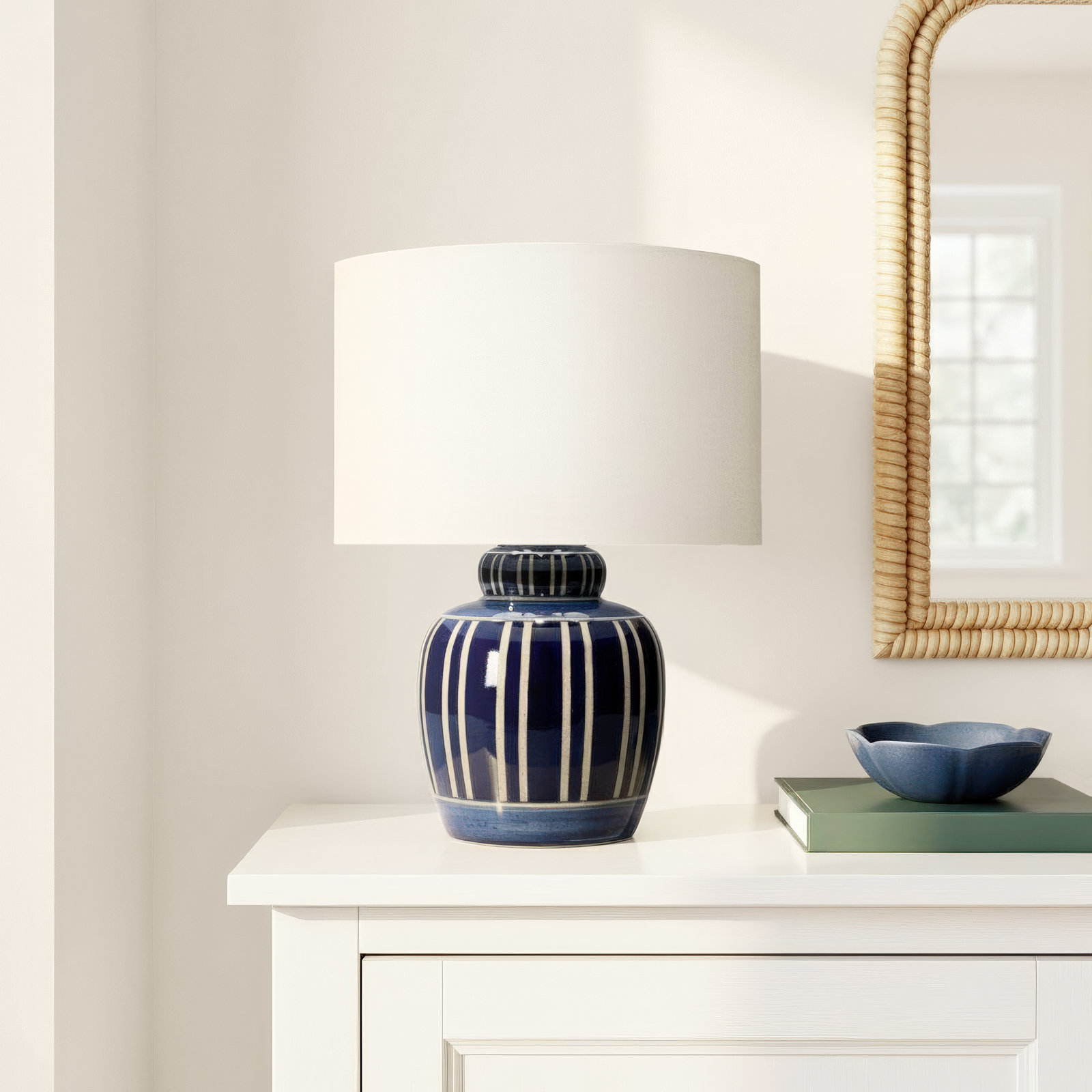 Linen Ceramic Table Lamp, Navy