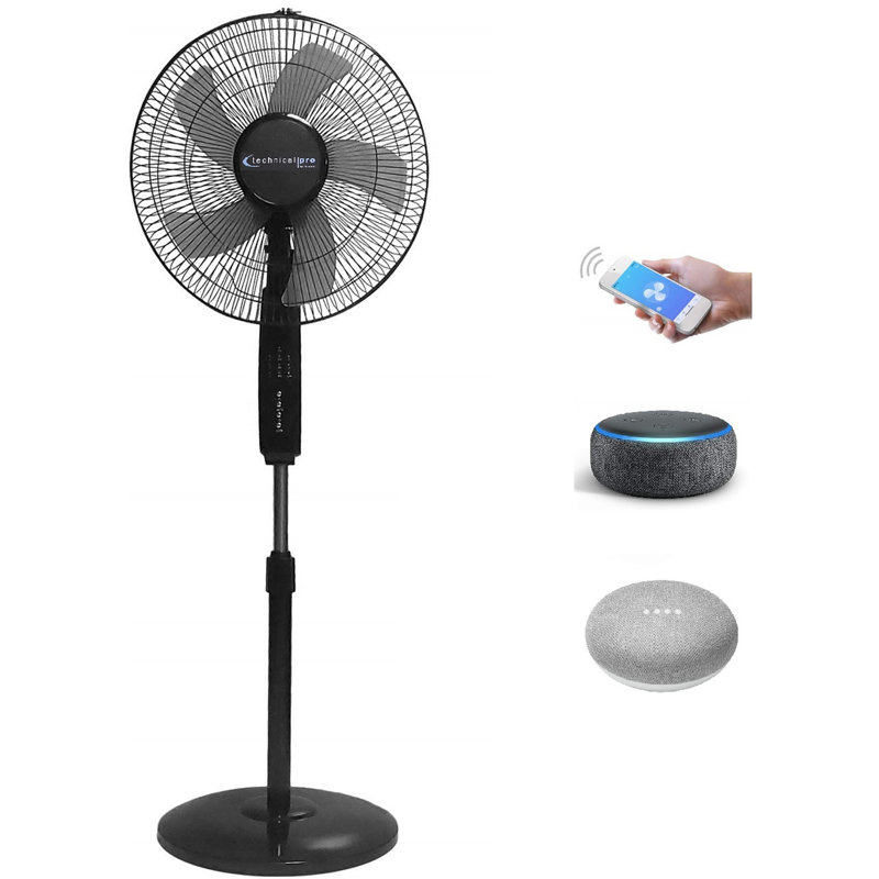 Ventilateur sur pied technique de 16 pouces avec fonction oscillant et compatible avec Amazon Alexa / Google Home Commande vocale Smart Home (noir)