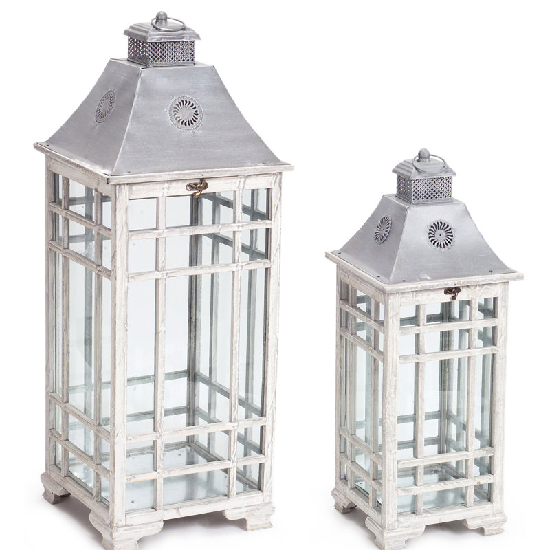 2 Piece Metal Tabletop Lantern Set