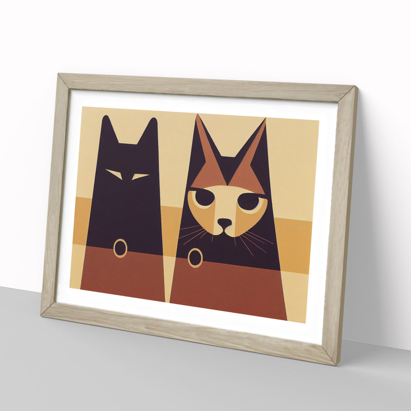 Two Abstract Cats Vol.6 - Framed Print, 46cm H x 64cm W x 2cm D, Oak  Framed