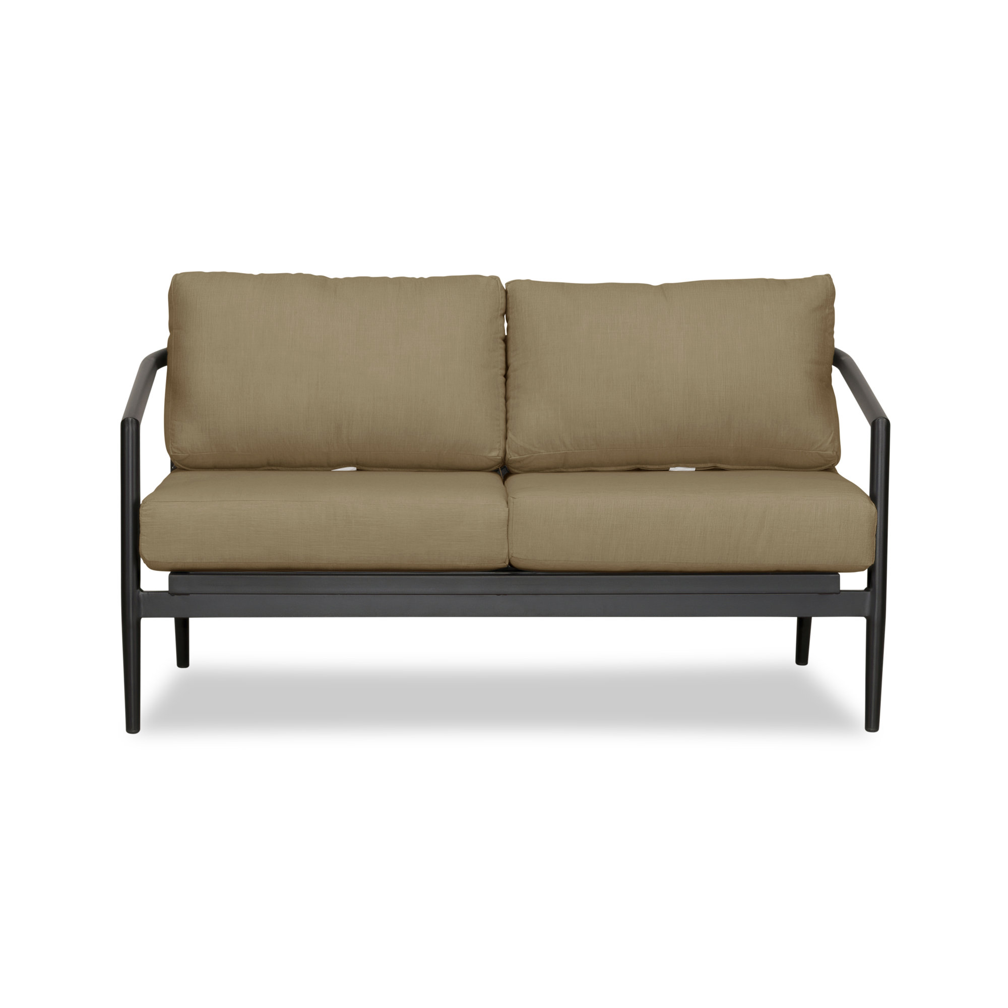 Delaine 56.5'' Wide Powder Coated Aluminum Loveseat with Cushions, Heather Beige Sunbrella®, Black
