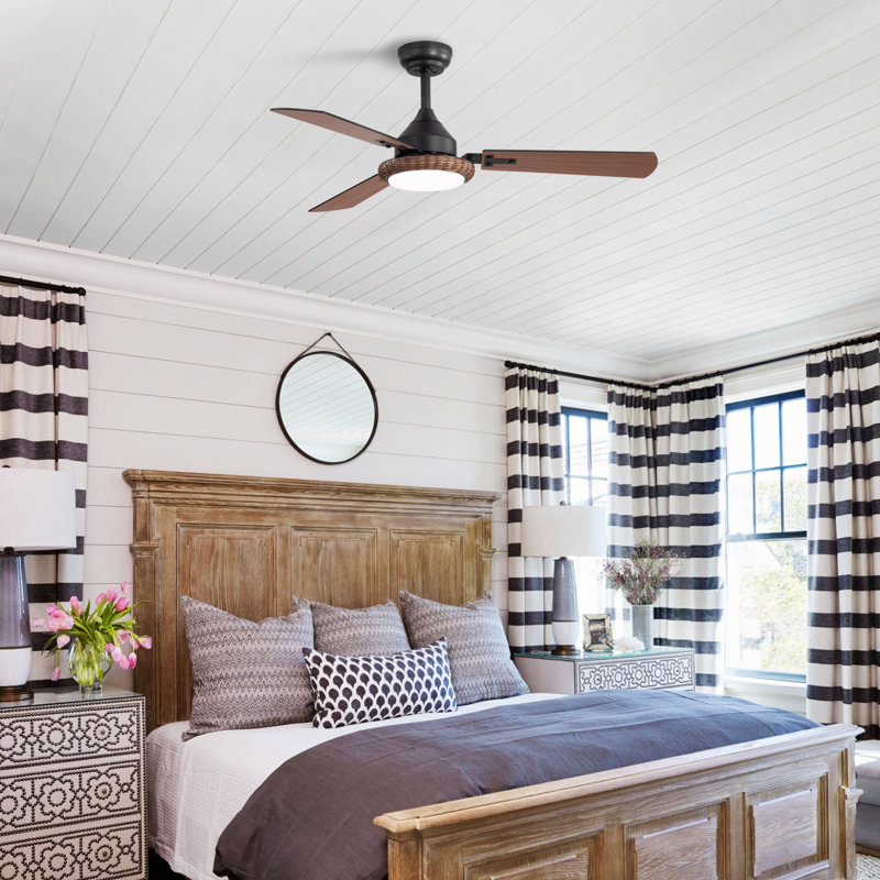 48 Inch Modern Ceiling Fan With Light,3 Wood Blades,3 Colors Temperatures,6-Speed Quiet Reversible DC Motor,Ceiling Fan With Remote Control For Bedroom Outdoor/Indoor