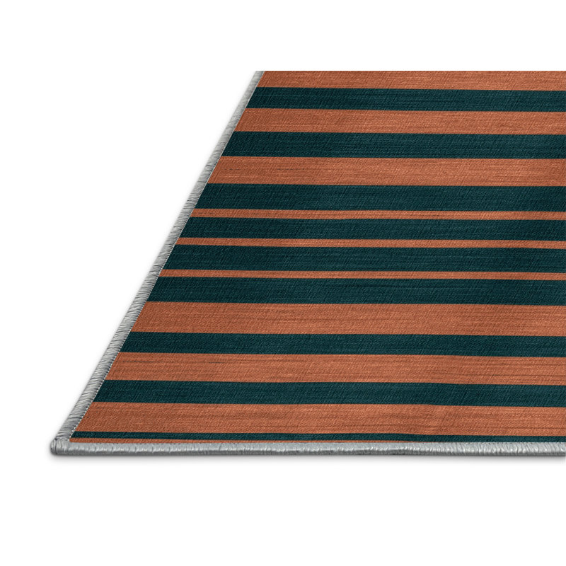 Tapis bleu à rayures horizontales lavable à la machine, Rond 5 pi