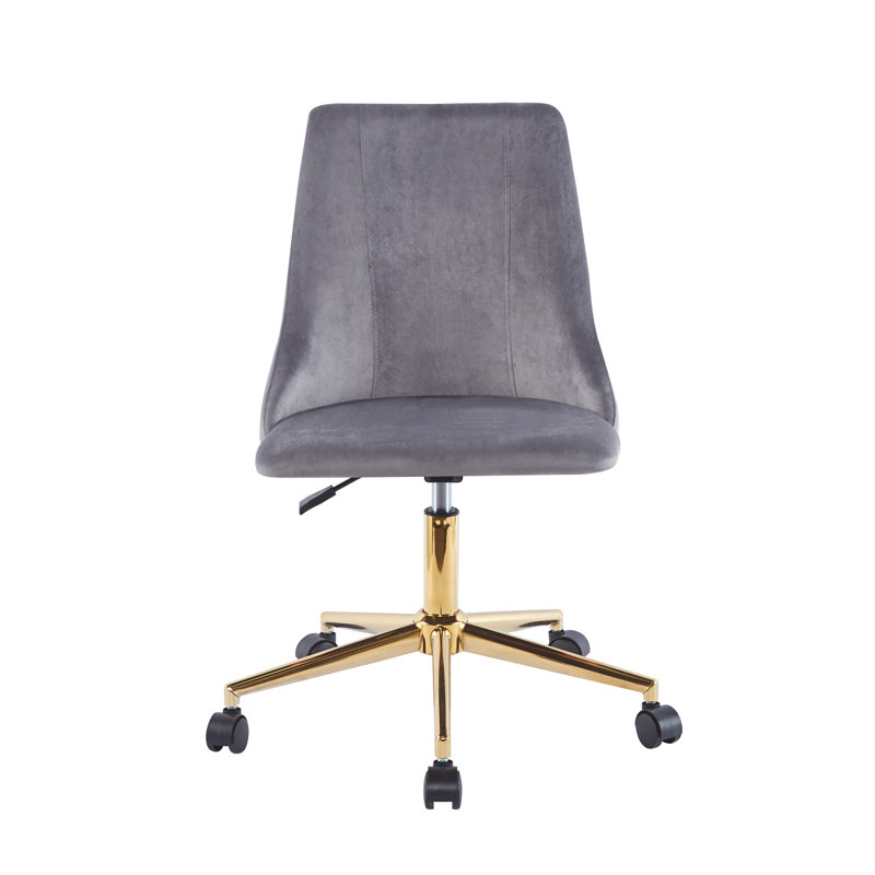 Chaise de bureau rembourrée en velours avec base dorée Torrance, Gris