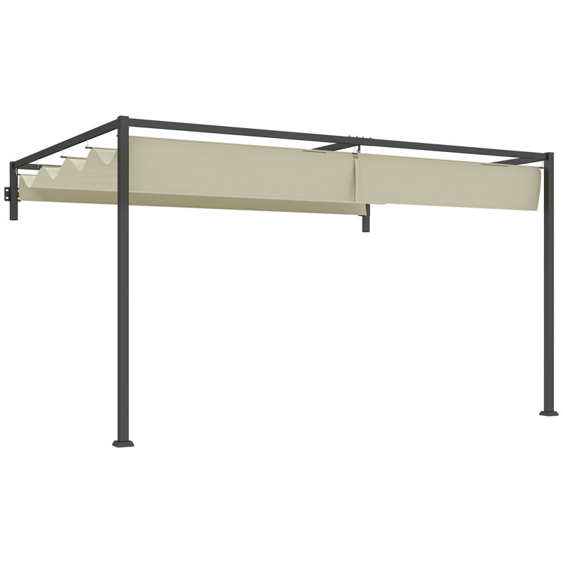 Outsunny 3 x 4m Lean To Pergola with Retractable Roof for Patio Khaki