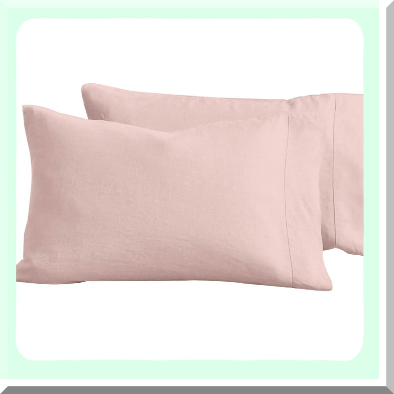 Natural Linen Pillowcase Set - French Linen Pillow Covers, Standard Size 20x30 inches, Blush Pink - Pack of 2 - Soft & Breathable Bedding Accessory
