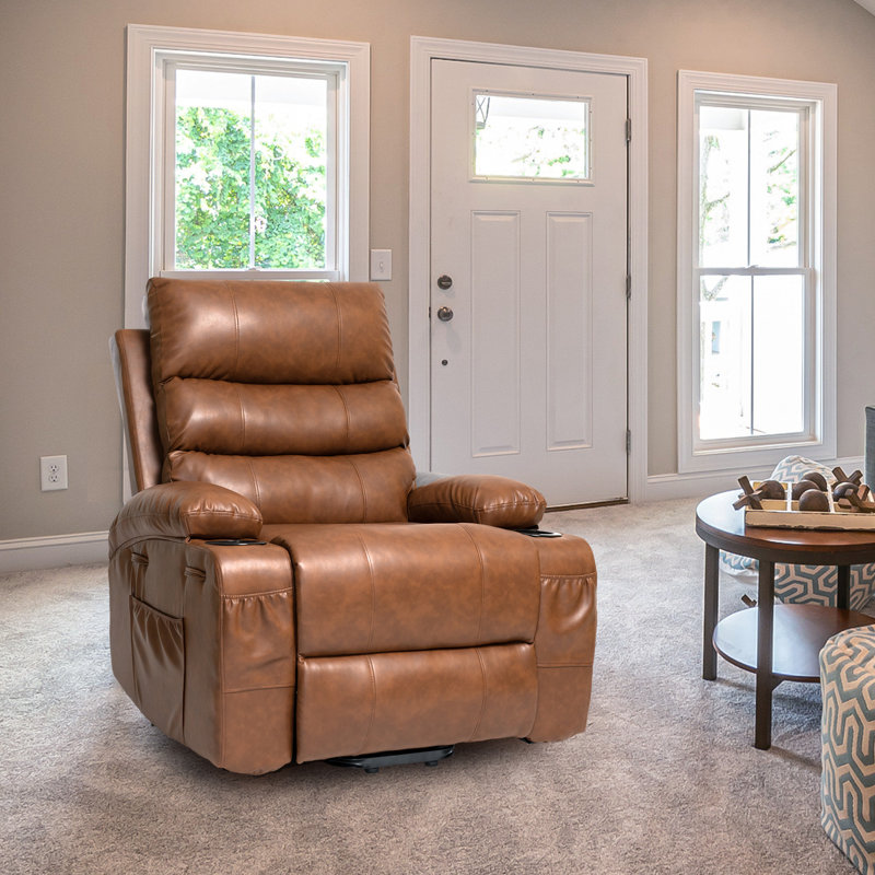 Geier PU Upholstered Heated Massage Chair,Lift Assistance, Brown