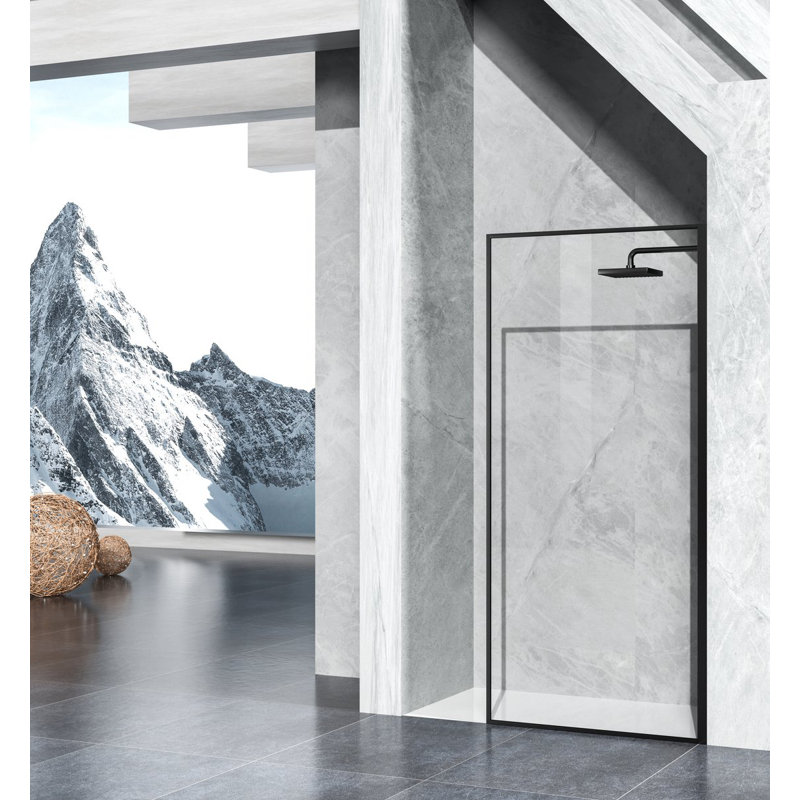 35" W x 76" H Framed Fixed Glass Panel, Black