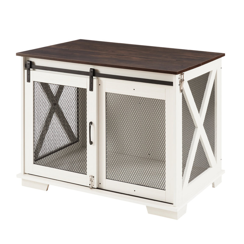 Cage pour chien avec enceinte en métal et cloison réglable, intérieur blanc pour porte coulissante pour animaux de compagnie