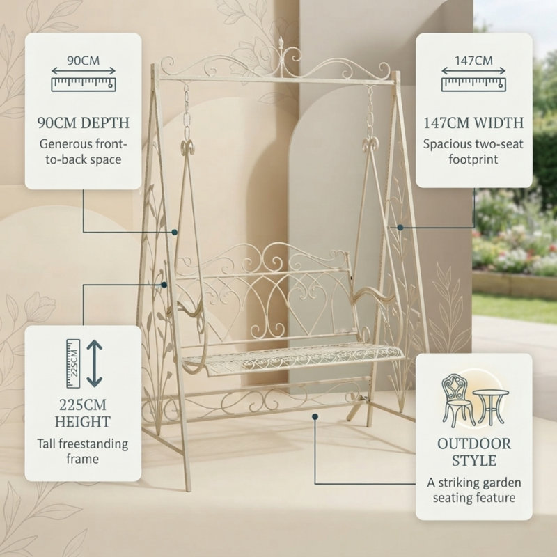 Durable Metal Garden Swing Bench – Sturdy and Comfortable Swing Chair for Backyard, Patio, or Outdoor Leisure, Cream