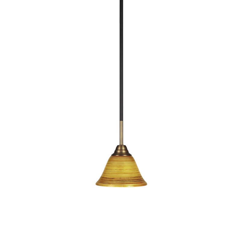 Ahern Stem Hung Pendant Shown In Matte Black & Brass Finish With 7" Firré Saturn Glass