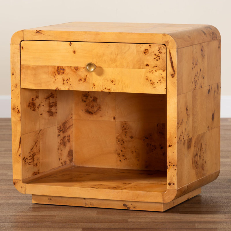 Dynell Modern And Contemporary Natural Real Burl Wood 1-Drawer Nightstand