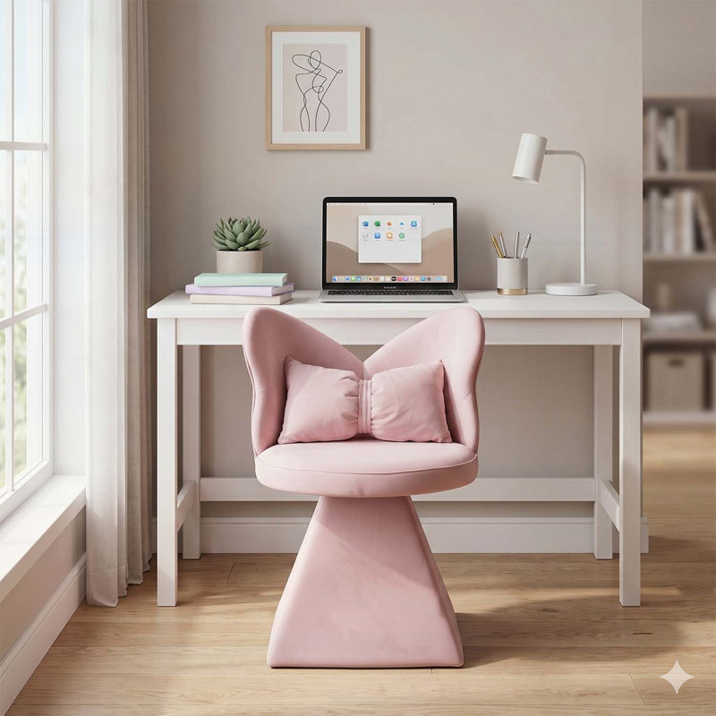 Élégant fauteuil de coiffeuse pivotant avec dossier papillon, Rose