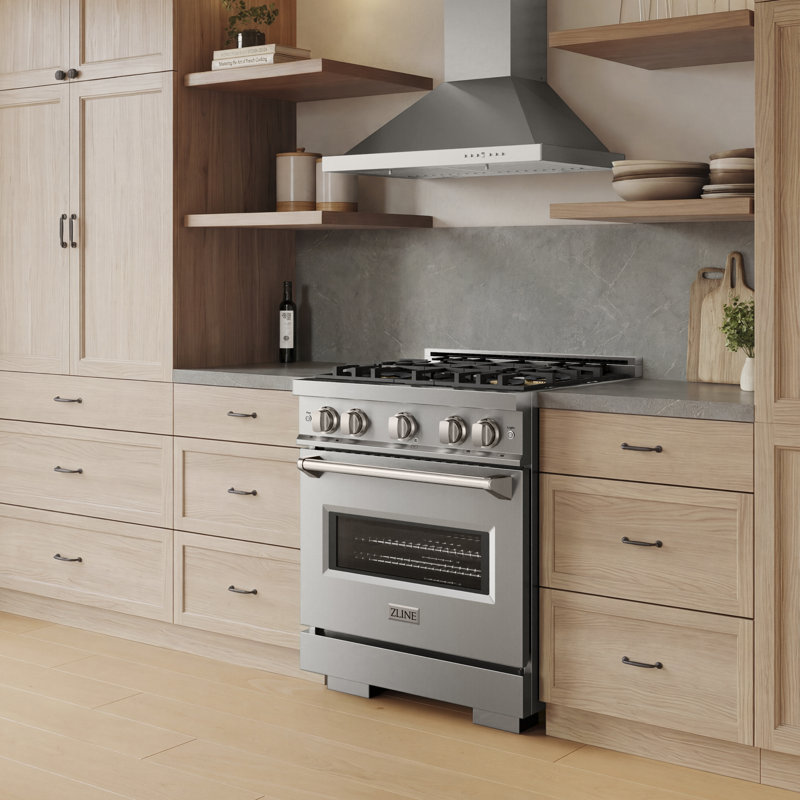ZLINE 30 in. Classic Gas Range with DuoPro Cooktop and Convection Oven in Black Stainless Steel, Stainless Steel, Dual Fuel