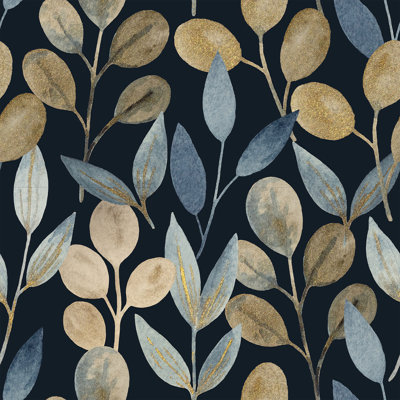 Dark Wallpaper With Gold Leaves Peel And Stick And Prepasted B1403Vinyl