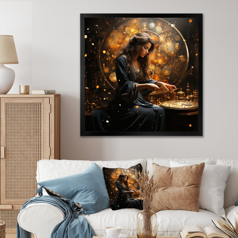 Voyage astrologique I - Astrologie, art mural, Cadre simple noir, H 30 po x l 30 po x P 1,5 po