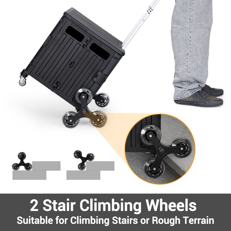 Chariot utilitaire pliable avec roues d'escalade, caisse roulante pliable avec couvercle (noir)
