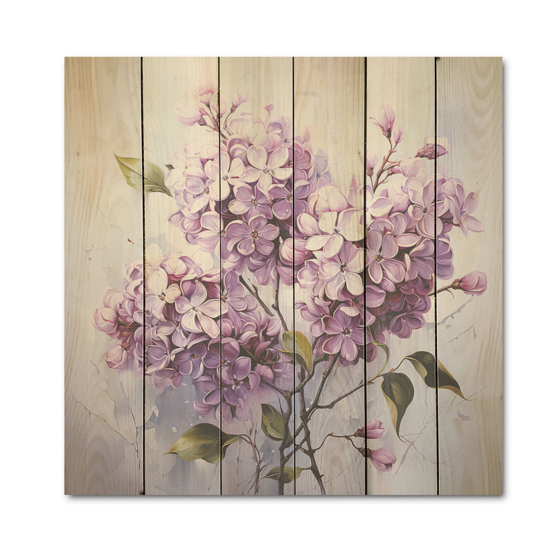 Minimalist Elegance Dreamscape Lilac Bouquet - lilas, art mural sur bois de pin naturel, H 25 po x l 25 po