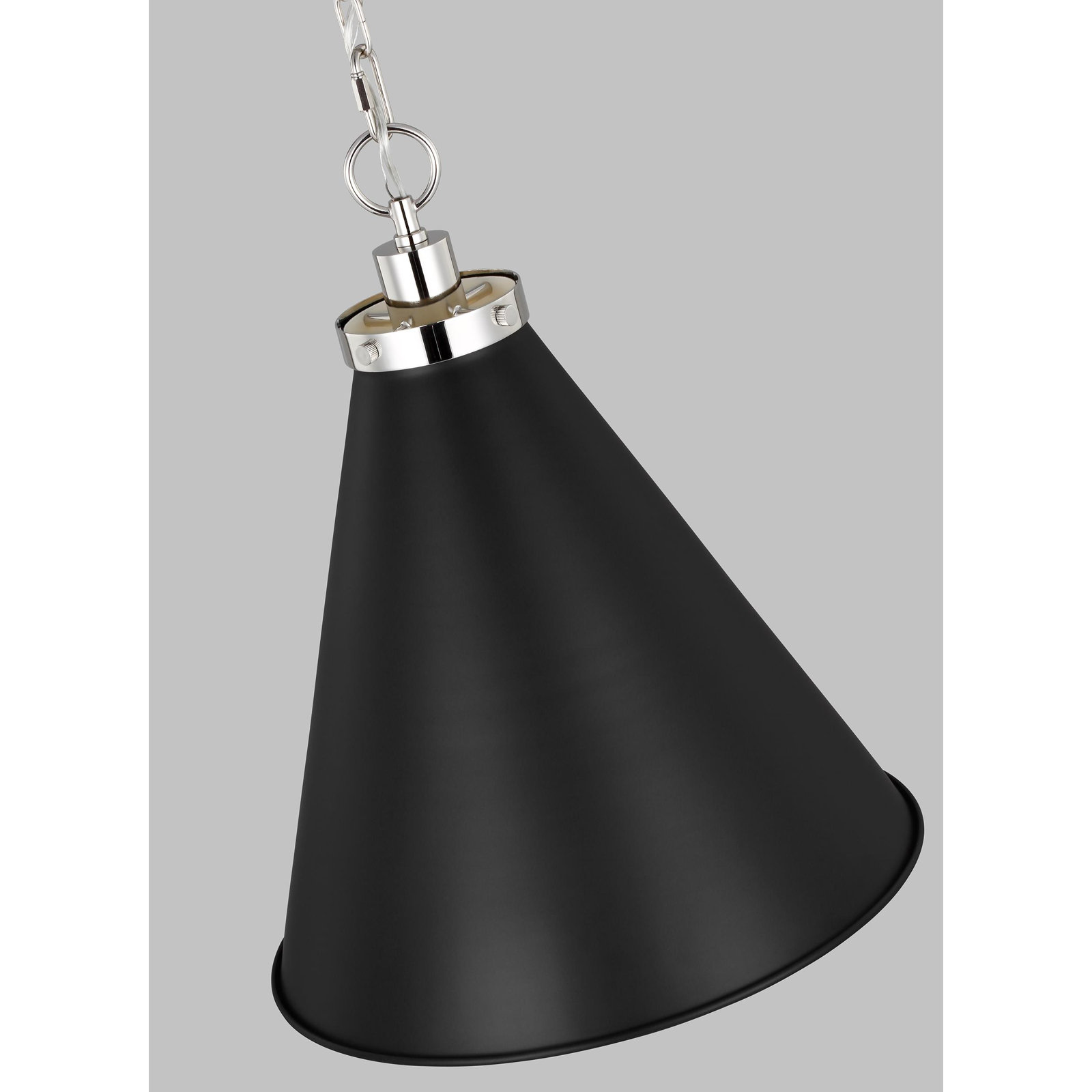 Arnell Single Light Metal Dimmable Pendant, Midnight Black, Polished Nickel, 22.625" H x 19.5" W x 19.5" D