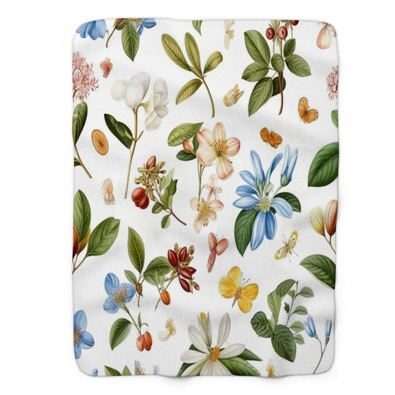 Retro Florals - 1 pièce Sherpa Premium, Grand lit