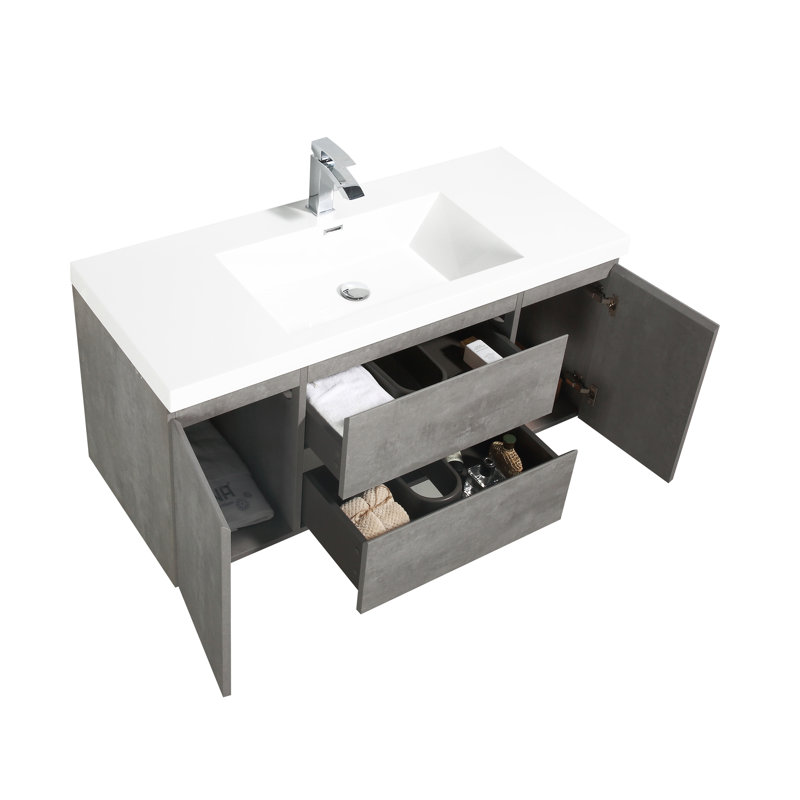 Monteiro 47.1'' Single Bathroom Vanity with Poly Marble Top