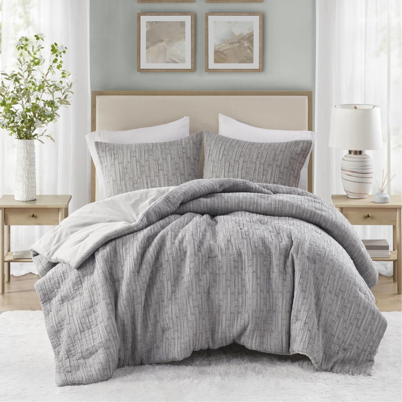 Édredon double / grand 3 pièces -, riche en coton et rembourré, tissé, rembourrage en tissu gris,