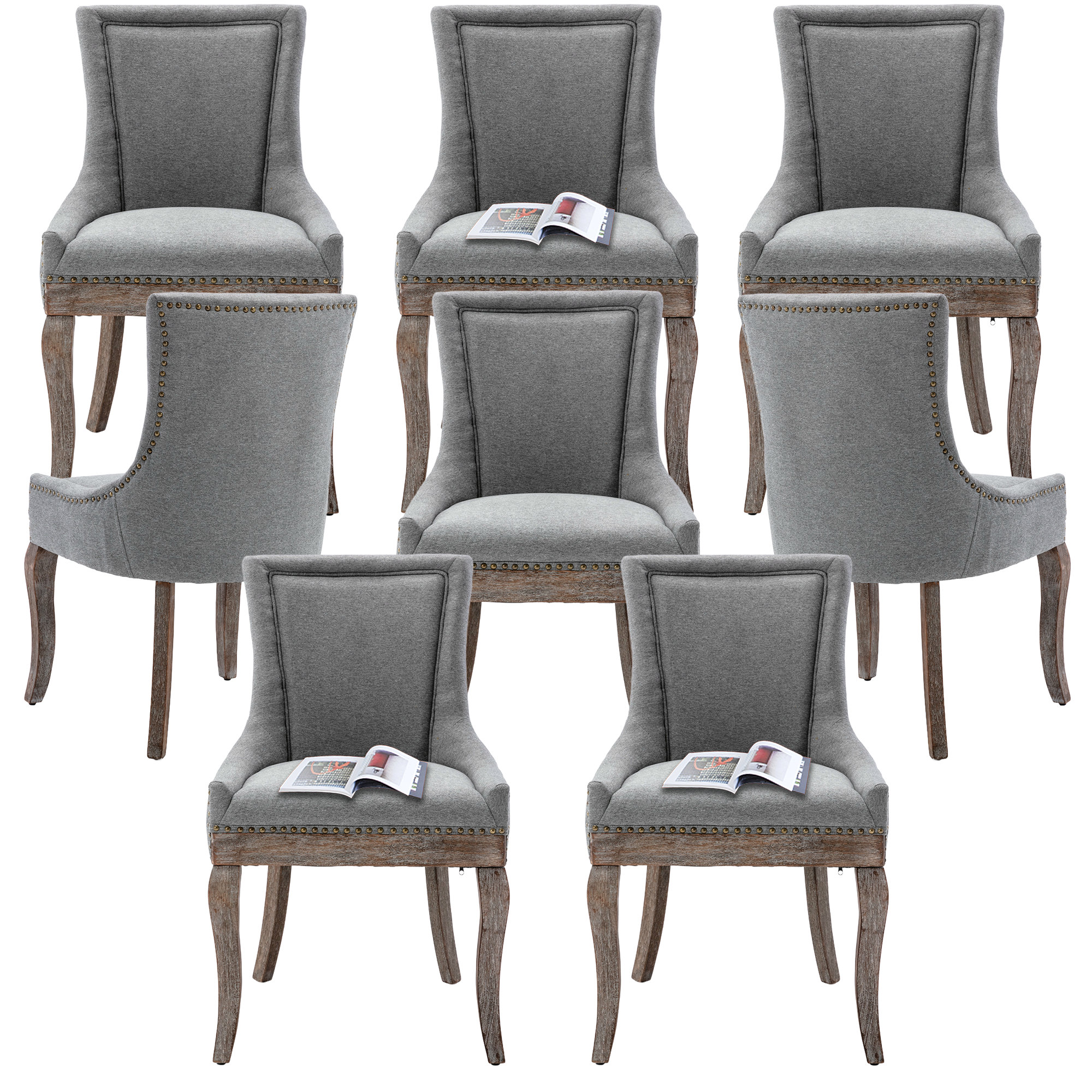 Blu Aired Merch Thickened Fabric Upholstered Nailhead Wooden Dining ...