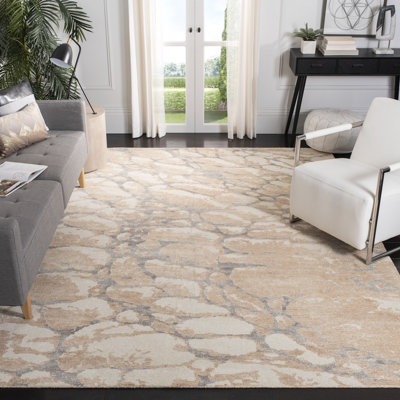 Jonquel Hand Tufted Wool/Viscose Pile Abstract Rug in Ivory/Blue