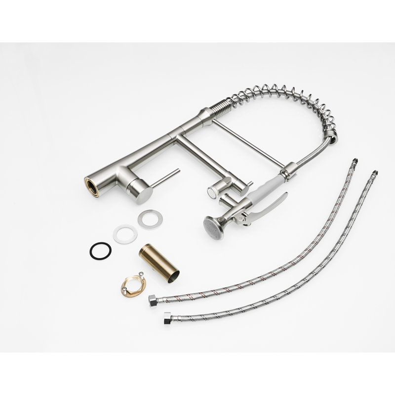 Robinet de cuisine en nickel brossé avec ressorts pré-rinçés à poignée simple en acier inoxydable de style commercial robuste