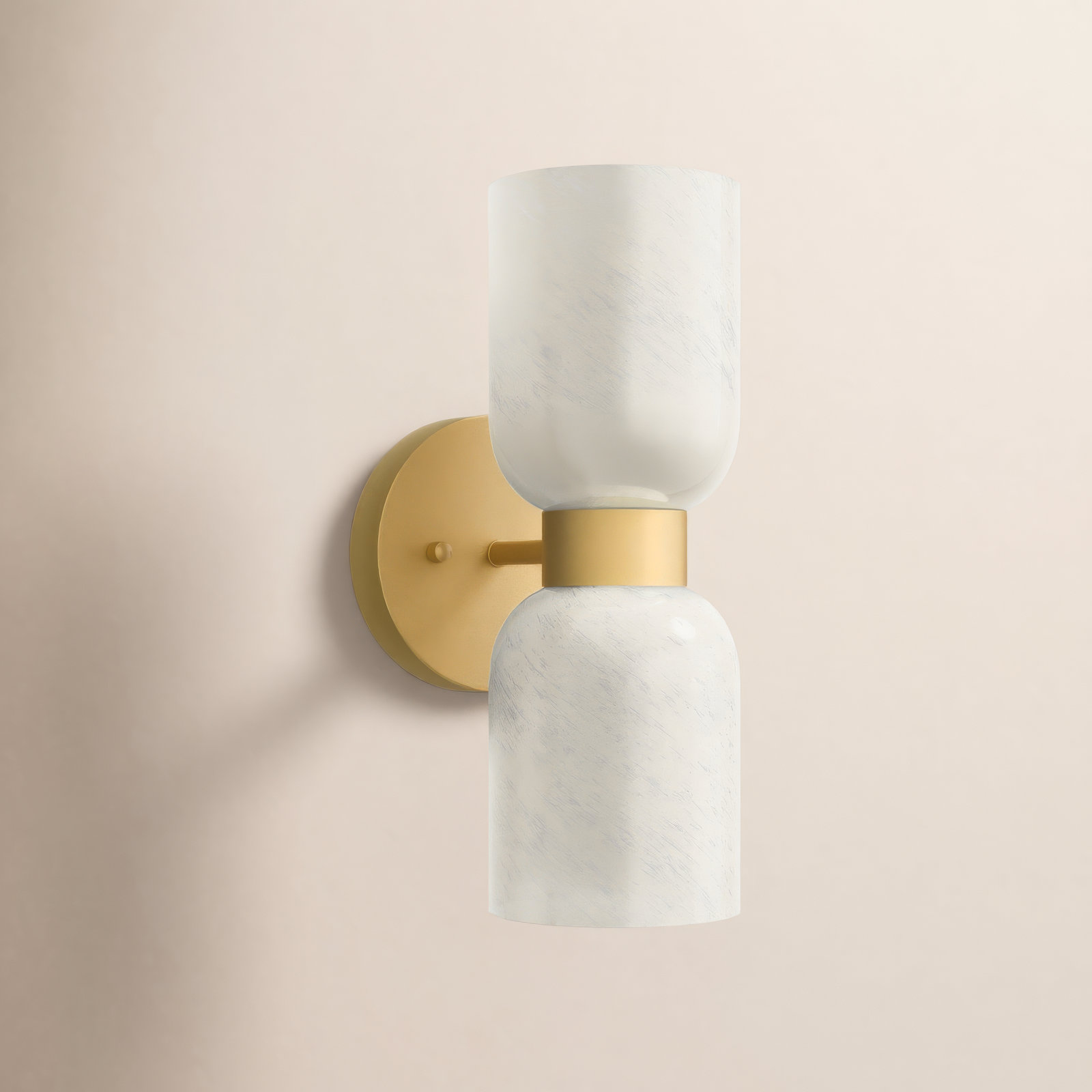 2-Light Dimmable Armed Sconce, Brushed Gold, Cream