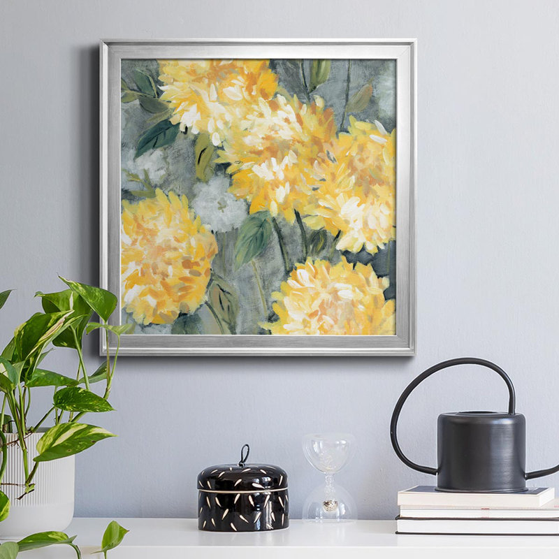 Yellow Mums - Peinture sur toile encadrée, H 26,5 po x l 26,5 po x P 1,5 po, Argent