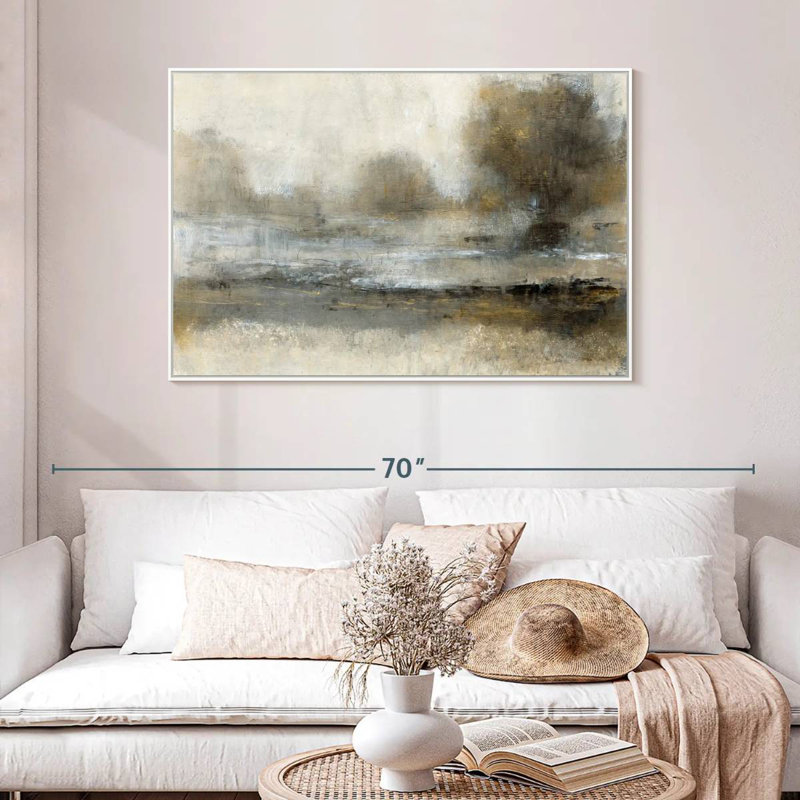 Paysage doré I, Cadre flottant blanc, 46 po x 31 po